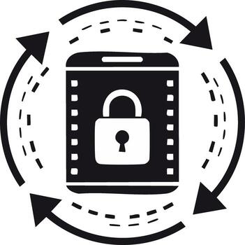 Security and Data Protection Concept Mobile phone with padlock and rotating arrows vector