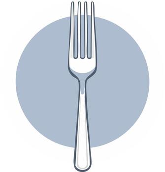 Illustration of a fork in a simple graphic design with a pale blue circle background vector