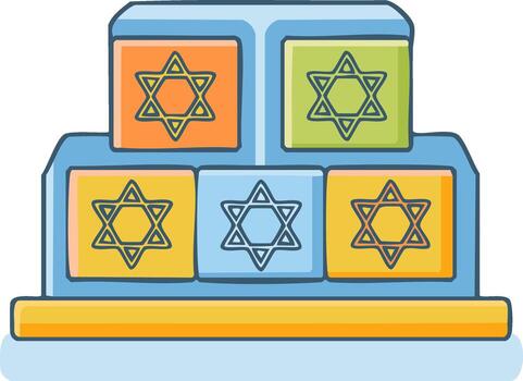 Colorful blocks with Star of David symbols creating a stepped structure vector