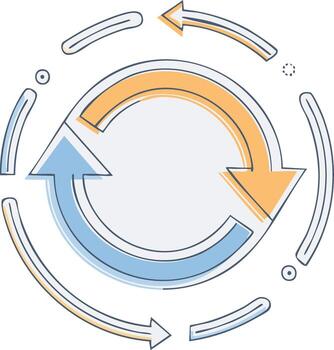 Doodle style illustration of a circular process with arrows symbolizing a continuous workflow or feedback loop vector