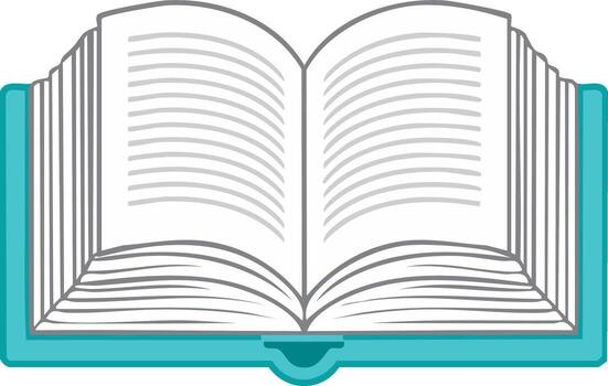 Open teal hardcover book with lined pages for reading and learning vector