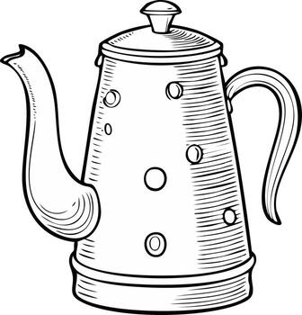 Antique coffee pot with spout and handle decorated with circles and lines vector