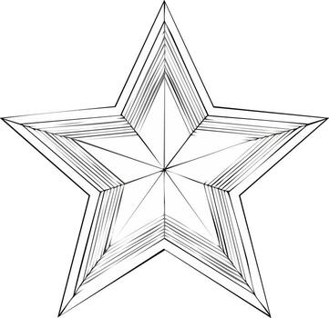 Monochrome Starburst Design with Thin Line Details, Five Point Star Illustration on White, Decorative Element, Abstract Shape vector