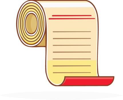 Rolled document scroll with blank text lines and red edge illustration vector