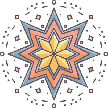 Abstract eight point starburst pattern with confetti and geometric shapes decoration vector