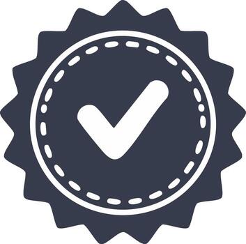 Stylized dark badge with clear white checkmark signifying approval verification and success vector