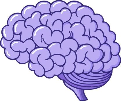 Human Brain Illustration in Periwinkle Tones Symbolizing Thought, Learning, and Cognitive Function vector