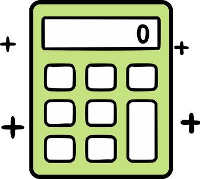 sencillo verde dibujos animados calculadora mostrando cero para matemático operaciones y Finanzas vector