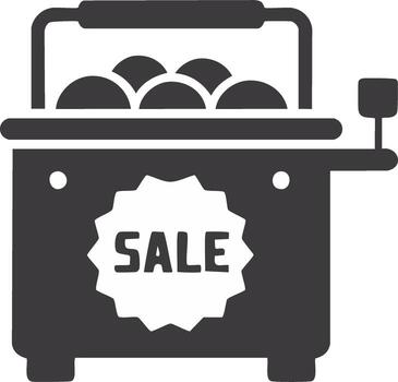 Rolling cart sale with round objects on top and a promotion tag, symbol illustration for promotions or price reduction vector