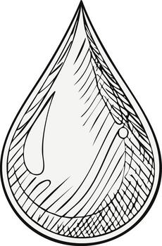 Water drop illustration with a graphic hatching effect and bold outline design vector