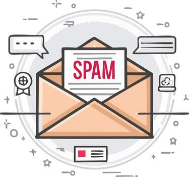 Spam message concept illustration with envelope and speech bubbles vector