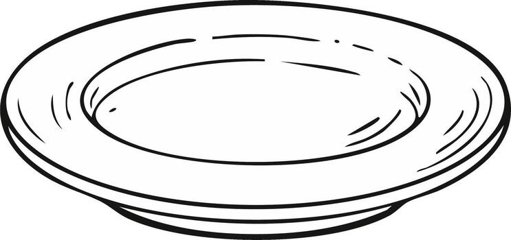Minimalist illustration of an empty plate, black outline, graphic resource for culinary concepts and design vector