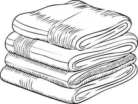 Stack of folded textile goods with crisp linear shading in sketch art style vector
