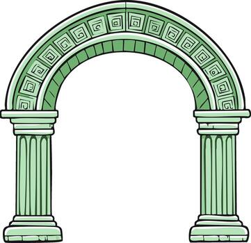 illustration of classical style archway with columns in green vector