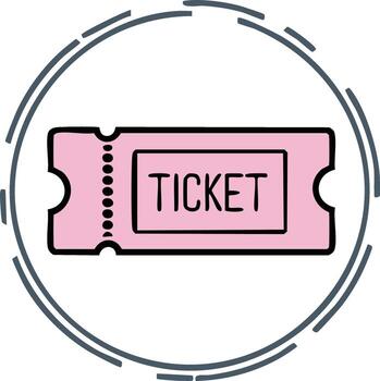 Pink Ticket Illustration With Torn Edge Cartoon Style in a Double Circle Frame vector