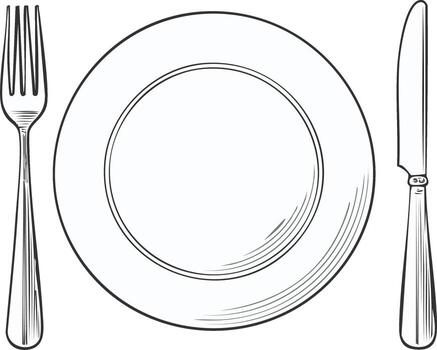 Simple Place Setting with Plate, Fork, and Knife, Flatware Dining Arrangement vector
