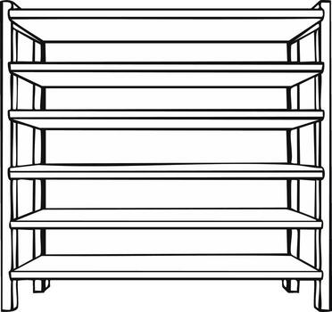 Illustration of a Wooden Storage Shelving Unit with Multiple Empty Shelves for Organizing vector