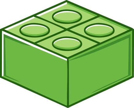 Green Building Block with Four Studs Isometric View vector
