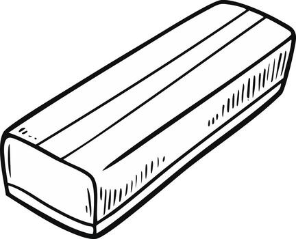 Black and White Hand Drawn Sketch of a Rectangular Eraser School Supply Tool vector
