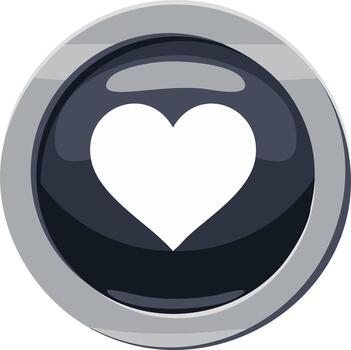 Glossy Button with Heart Illustration, Valentine's Day Concept, Love Symbol, Round Badge with Metallic Frame vector