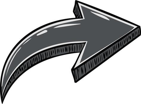 Sketchy Gray Arrow Curving Right Upward, Indicating Direction or Navigation, Illustration vector