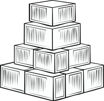 Stacked Rectangular Packaging Boxes in Pyramid Formation for Business Distribution or Delivery, Line Art vector