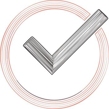 Hand-drawn checkmark inside concentric circles in sketch style vector