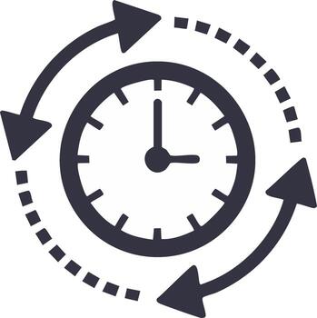 Clock Face Graphic with Circular Arrows Illustrating Rotation and Time Cycles vector