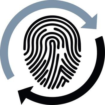 Fingerprint surrounded by rotation arrows in black and gray for cycle concept vector