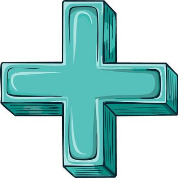 Bold Turquoise Addition Symbol with Sketchy Outline and Geometric Form Medical Sign Mathematics Icon vector