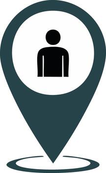 User Icon in Location Marker Graphic Pointing Downward for Digital Mapping vector
