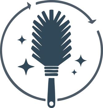Feather Duster Cleaning Symbol with Rotation Arrows and Sparkles, Icon vector