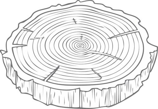 detallado contorno dibujo de un árbol maletero cruzar sección con visible anillos y grietas vector
