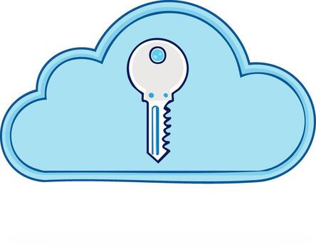 nube icono con llave símbolo representando datos seguridad, almacenamiento, y proteccion vector