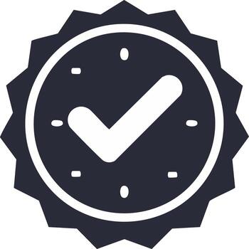 Time Approved icon depicts punctual completion, schedule efficiency inside sawtooth edge isolated mark symbolizing authorization badge vector