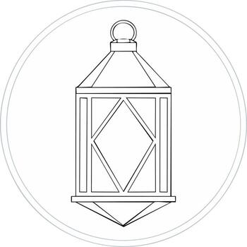 Geometric Lantern Design, Hanging Black Outline Illustration in Circle Frame, Geometric Shapes and Minimalist Style vector