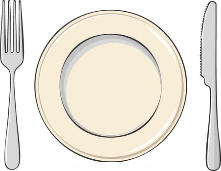 Illustration of Table Setting with Plate, Fork and Knife Isolated on White Background vector