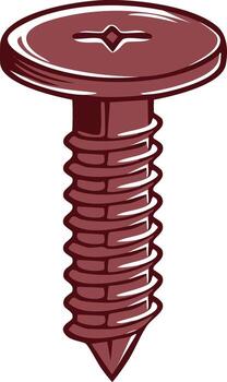 Illustrated red brown wood screw with pointed tip hardware object vector