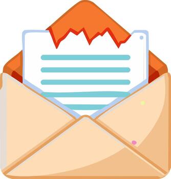 Opened mail envelope with torn document showing important message or notification communication vector