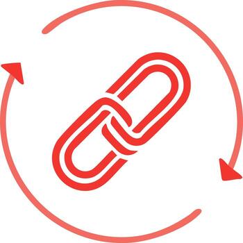 Linked Loops in a Red Circular Arrow Symbolizing Connection or Refresh vector