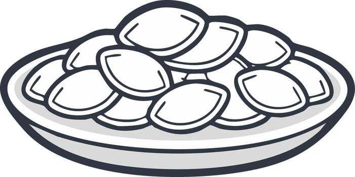 Stylized seeds or nuts piling on plate, presented with a minimal line art illustration style vector