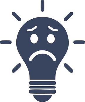 Sad lightbulb icon with unhappy face representing bad ideas, creative block, or failure vector