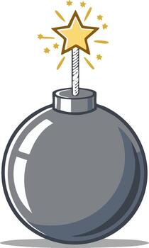 Cartoon bomb with a lit fuse and a star on top exploding with sparkles vector