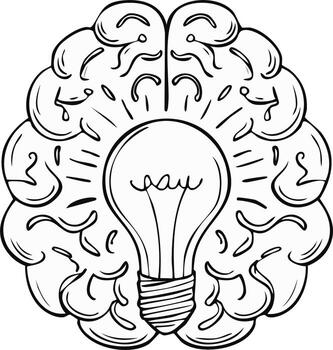 Brain with glowing light bulb representing innovation and creativity, conceptual illustration vector