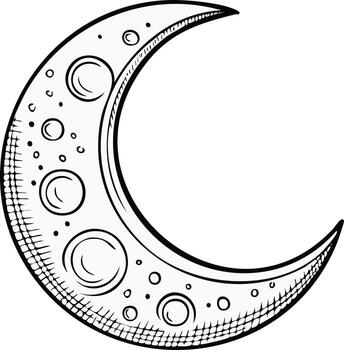 Crescent moon illustration with craters and texture for celestial and astronomy themes vector