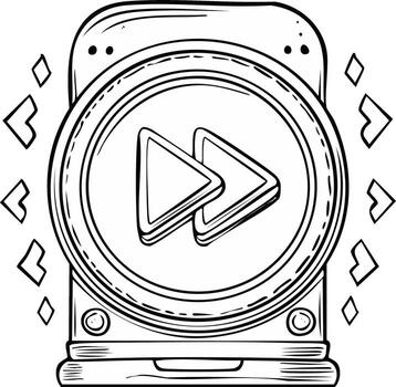 mano dibujado rápido adelante botón en móvil medios de comunicación jugador dispositivo contorno ilustración vector