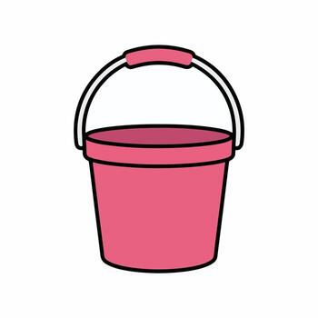 The red plastic bucket, an empty container with a metal handle, is isolated on a clean white background vector