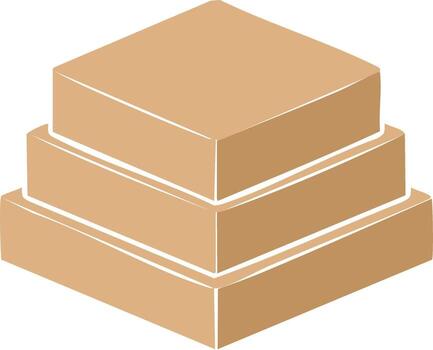 Three Tiered Cake Box Structure Stacked in Steps with Brown Boxes and White Outlines vector