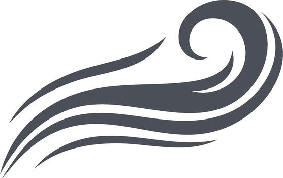 Abstract grey swirling wind or water wave graphic element expressing motion and flow. Dynamic design vector