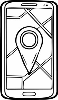 Mobile phone screen showing a detailed digital map with a clear location marker for navigation vector